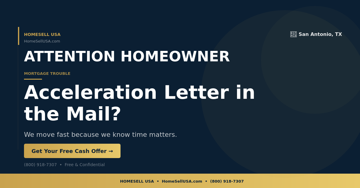 Acceleration Letter in the Mail? - San Antonio, TX - HOMESELL USA