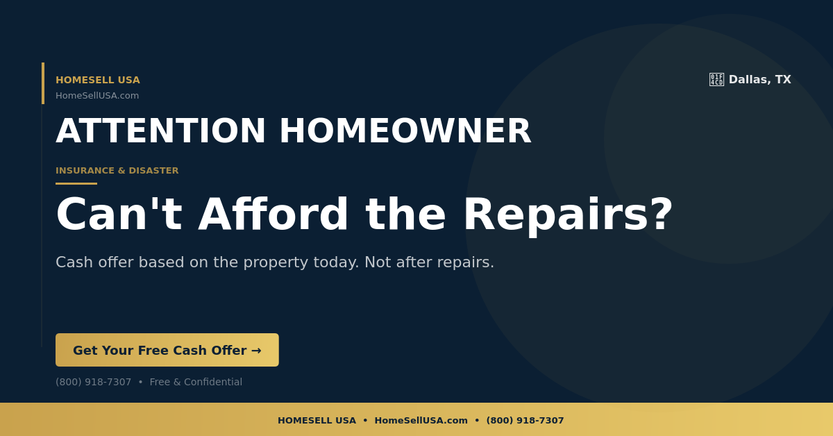 Can't Afford the Repairs? - Dallas, TX - HOMESELL USA