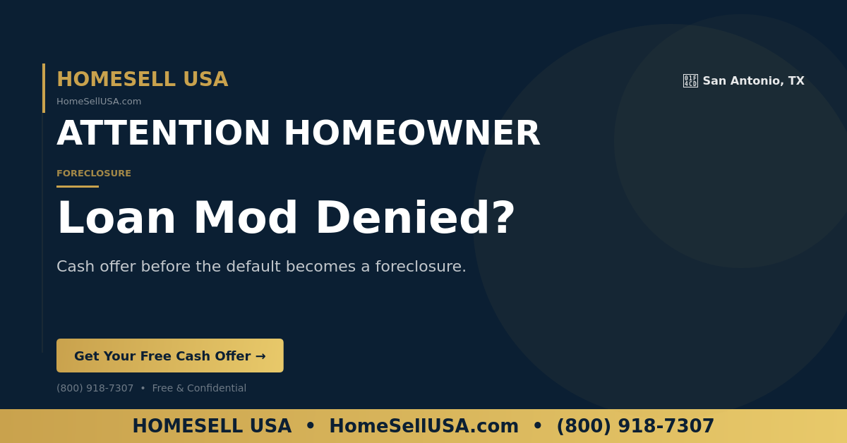 Loan Mod Denied? - San Antonio, TX - HOMESELL USA